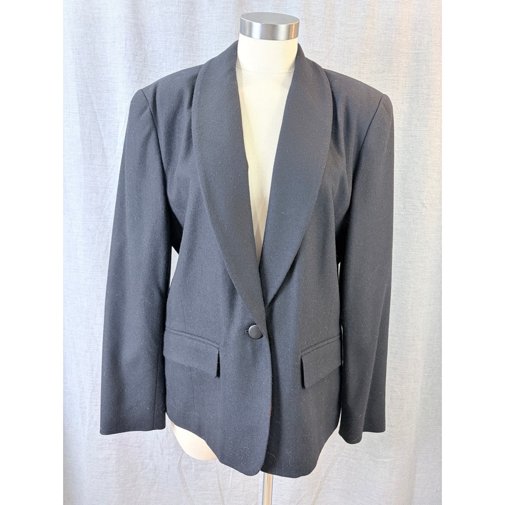 Vintage Pendleton Classic Virgin Wool Blazer‎ Black Made USA Size 14 Fall Autumn